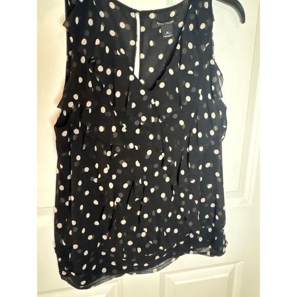 WHBM Black/Cream Polka Dot V-neck Sleeveless Blouse Size M - Picture 5 of 7